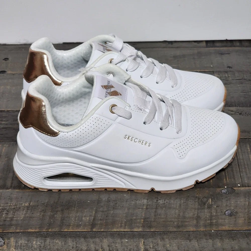 Skechers Street‎ Uno Gen1 Shimmer Away Shoes Girls US 2 White/Gold Sneakers